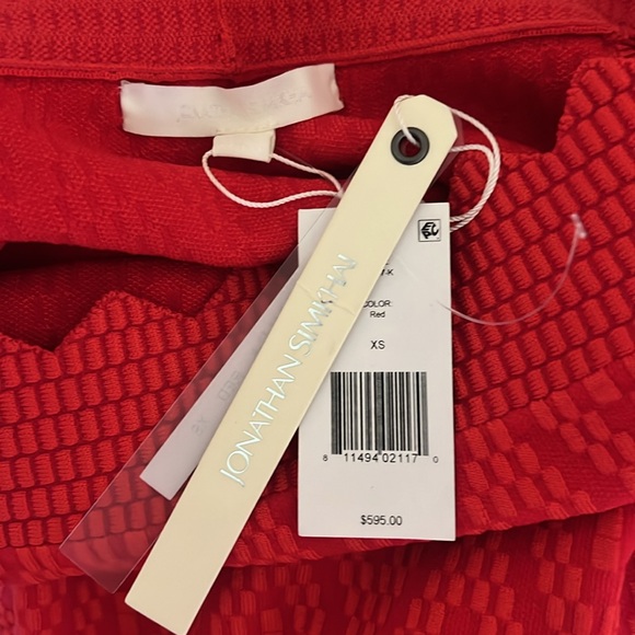 Jonathan Simkhai Red  Knit Off The Shoulder Diamond Print Jacquard Mermaid Dress - Picture 8 of 8